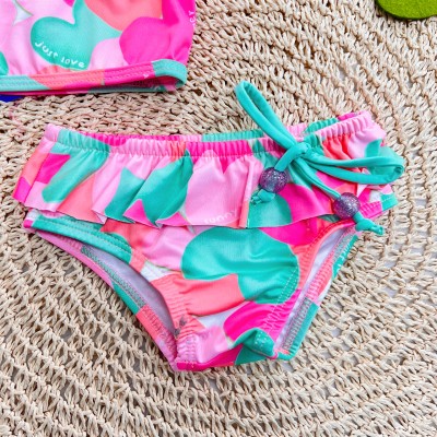 Linha Praia - Biquini com Proteção UV50+ - Corações - Rosa e Verde